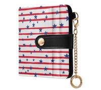 KLL Blue Stars and Stripes 4th Of July Independence Day Women's Compact Folding Wallet Unique Everyday PU Leather Wallet for Woman Girl