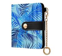 KLL Blue Summer Palm Leaves Ladies Premium Foldable Wallet Unique PU Leather Card Wallet for Men Women Travel