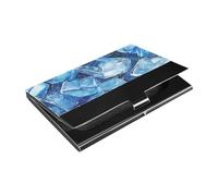 KLL Blue Transparent Ice Cubes Ultra-Thin Business Card Holders with Leather & Stainless Steel Card Holder Modern for Business Meeting Use portatarjetas para Hombre