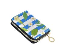 KLL Blue White Striped Calla Lily Daisy Flower Leather Credit Card Wallet with Cion Purse RFID Blocking Women Card Holder with Zipper