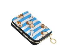 KLL Blue White Striped Dog Bone Leather Card case Wallet with Cion Purse RFID Blocking Small Card Holder with Zipper