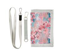 KLL Blush Floral Cherry Blossom Trifold Wallets for Cards and Cash Cool Gifts Cool Colorful tri fold Wallet with Lanyard