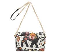 KLL Bohemian Elephants Flowers Black Fashion Small Crossbody Bags Vegan Leather Women's Purses Zip Shoulder Handbags For Women
