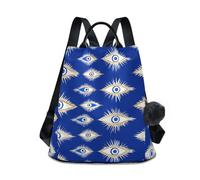 KLL Boho Evil Eye Magic Blue Fashion backpack for women casual backpack purses for women for Daily College Shopping with Pom-pom keychain
