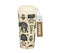 KLL Boho Style Elephant Black Stainless Steel Travel Tumblers For Coffee With Lids designed Coffee Mugs To Go For Hot And Cold 17 oz Spill Proof