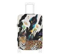 KLL Boho Style Leopard White Calla Lily Elastic cover for carry on luggage Scratch-Resistant Fit elastic suitcase covers luggage protectors Fit 18-32 Inch Luggage, boho style leopard white calla lily
