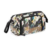 KLL Boho Style Leopard White Calla Lily Pencil Case Large Capacity Special Pencil Case with Handle for Women Back to School Supplies