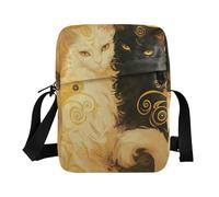 KLL Boho White and Black Cats Chic messenger bag cute Vegan Leather Crossbody Bags For Women Casual Shoulder Handbags