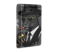 KLL Boss Leopard Black leather small slim wallets woman with money clip RFID Blocking card holder for men&women billetera para hombre