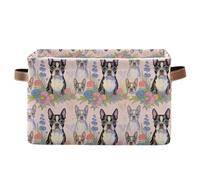 KLL Boston Terrier Cute Dog Pet Flowers Pink storage baskets, folding and waterproof storage containers baskets with sturdy handle tubs square 2 pack for kids kids sheet