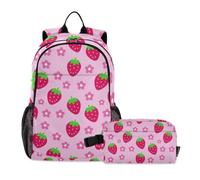 KLL Boy Backpack With Lunch Bag Sweet Pink Strawberry and Flowers