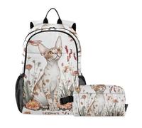 KLL Boys Backpacks With Lunchbox Cornish Rex Cats White