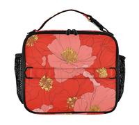 KLL Boys Lunch Bag Waterproof Lunch Boxes with Handle Cooler Tote Bag for Work Office Big Red Bloom Flowers