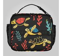 KLL Boys Mens Lunch Bag Lightweight Lunch Boxes for Women with Handle Insulated Bags for School Office Camping Picnic Animal Turtle Seaweed Black