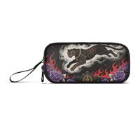 KLL Brown Leopard Purple Rose Gothic Style Nylon Large Pencil Bag High Capacity Pencil Case with Compartments Stationery Organizer for Office Preppy