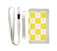 KLL Buffalo Plaid Check Gold White Heart Trifold Clip Wallet for Men Gifts for Young Trendy Casual Wallet for Men Bifold with Lanyard