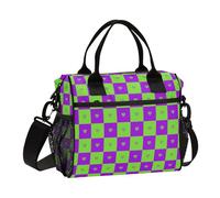 KLL Buffalo Plaid Check Heart Green Purple Thermal Insulated Lunch Bag with Shoulder Strap Lunch Bag for Teen Girls for Outdoor Bolsa para llevar comida al Trabajo