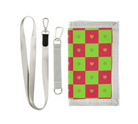 KLL Buffalo Plaid Check Heart Green Red Trifold Wallet Cool Gifts pop Sturdy Credit Card Wallet with Lanyard