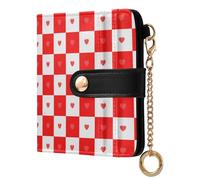 KLL Buffalo Plaid Check Red White Heart Ladies Folding Coin Wallet Cute Minimalist PU Leather Wallet for Women Boys Girls