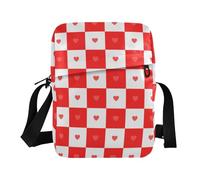 KLL Buffalo Plaid Check Red White Heart messenger bag crossbody Vegan Leather mens crossbody bag small Shopping Woman Handbag Shoulder Strap