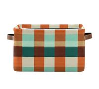 KLL Buffalo Plaid Check Terracotta Turquoise storage baskets, foldable and waterproof fabric cube storage bins with sturdy handle bins unit unit set of 2 for shoe shoe gift