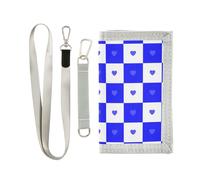 KLL Buffalo Plaid Check White Blue Heart Trifold Money Clip for Womans Trendy Casual Mens Small Wallet with Lanyard