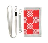 KLL Buffalo Plaid Multi Check Red White Trifold Wallets for Womans Minimalist Lighweight Men Wallet with Lanyard