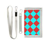 KLL Buffalo Plaid Red Cyan Trifold Slim Wallets for Birthday Gift Cool Lighweight Men Wallet with Lanyard