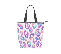 KLL Canvas Tote Neon Paradise Leopard White Canvas Grocery Bag For Women Work Plain