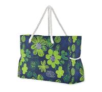 KLL Carnation Lime Green and Navy Blue Waterproof compact beach bag with zipper womens tote bags for work Top Beach Bag Pool Bag Work Shopping