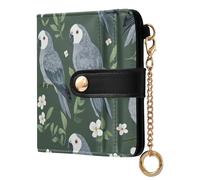 KLL Cartoon African Grey Parrot Sage Green Women's Compact Folding Wallet Portable Compact PU Leather Wallet for Women Boys Girls
