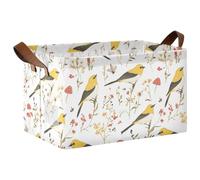 KLL Cartoon American Goldfinch Birds White Rectangle Storage Baskets with Handles Decorative Large Closet Organizer Bins for Organizing Closet Shelf 2 Pack cajas para organizar juguetes