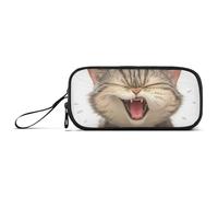 KLL Cartoon Angry Cat FUUNY Nylon Pencil Cases for College Students Large Capacity Zip Pencil Case Stationery Bag for Elementary Teen Girls