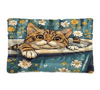 KLL Cartoon Bengal Cats Retro Bathtub Washable Pet Mattress Soft Anti-Slip Cat Kennel Crate Pad for Medium/Large Dogs 24" x 18"