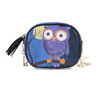 KLL Cartoon Blue Owl Oil Painting Small Black Crossbody Purse Mens Practical with Adjustable Strap Black Handbag For Hiking Traveling