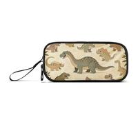 KLL Cartoon Brown Dinosaurs Nylon Pencil Bag with Zipper Big Capacity Pencil Case with Compartments Stationery Bag for Middle School Teacher