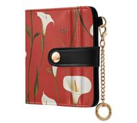 KLL Cartoon Calla Lily Red Women's Folding Card Wallet Portable PU Leather Bifold Wallet for Woman Girl