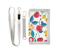 KLL Cartoon Cherry White Trifold Credit Card Wallet Cool Gifts Minimalistic Lighweight Wallets for Cards and Cash with Lanyard