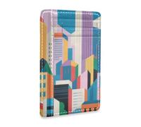 KLL Cartoon Colorful Buildings leather men slim wallet with money clip RFID Blocking wallet for cards for men&women tarjetero para mujer