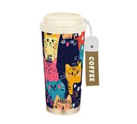 KLL Cartoon Colorful Cats Family Stainless Steel Insulated Coffee Cups With Lid designed Coffee Togo Mug For Hot Cold Drinks 17 oz Spill Proof