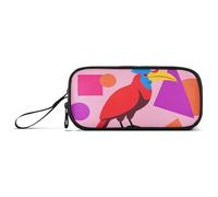 KLL Cartoon Colorful Hornbill Bird Nylon Large Pencil Case Pencil Bag High Capacity School Pencil Case Stationery Organizer for Elementary Teen