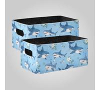KLL Cartoon Cunning Shark Blue foldable Felt baskets for shelves for cloth cute durables fabric storage cubes