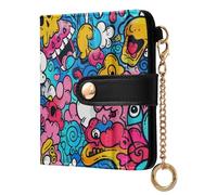 KLL Cartoon Cute Blue monsters Graffiti Ladies Folding Coin Wallet Portable Compact PU Leather Wallet for Woman Girl