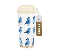KLL Cartoon Cute Eastern Bluebird Birds White Stainless Steel Coffee Tumbler For Men With Lids designed Coffee Cup Insulated For Hot And Cold 17 oz Leakproof