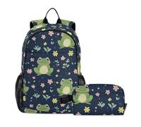 KLL Cartoon Cute Frog Navy Blue Backpack With Lunch Box For Boys Boys Backpacks And Lunch Box 10-12