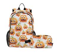 KLL Cartoon Cute Pumpkin Monsters Backpack With Lunch Bag Book Bag For Boys age 8-10 years old