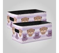 KLL Cartoon Cute Small Bears Light - Purple Stripes Foldable Felt storage bin for blanket big pantry baskets