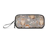 KLL Cartoon Cute Somali Cats and Flower Gray Nylon Pen Case Pencil Bag High Capacity Pencil Case with Zipper Stationery for College Adolescents