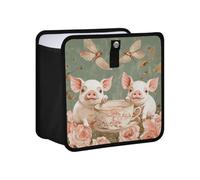 KLL Cartoon Cute Teacup Pig Flower Pink Hanging Foldable Plastic Trash can Hanging mini Trash can for car Foldable Garbage Bin for SUV, Truck & Minivan