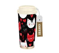 KLL Cartoon Cute White Red Cats Stainless Steel Travel Coffee Tumbler With Lids designed Coffee Togo Mug For Hot Cold Drinks 17 oz Leak Proof
